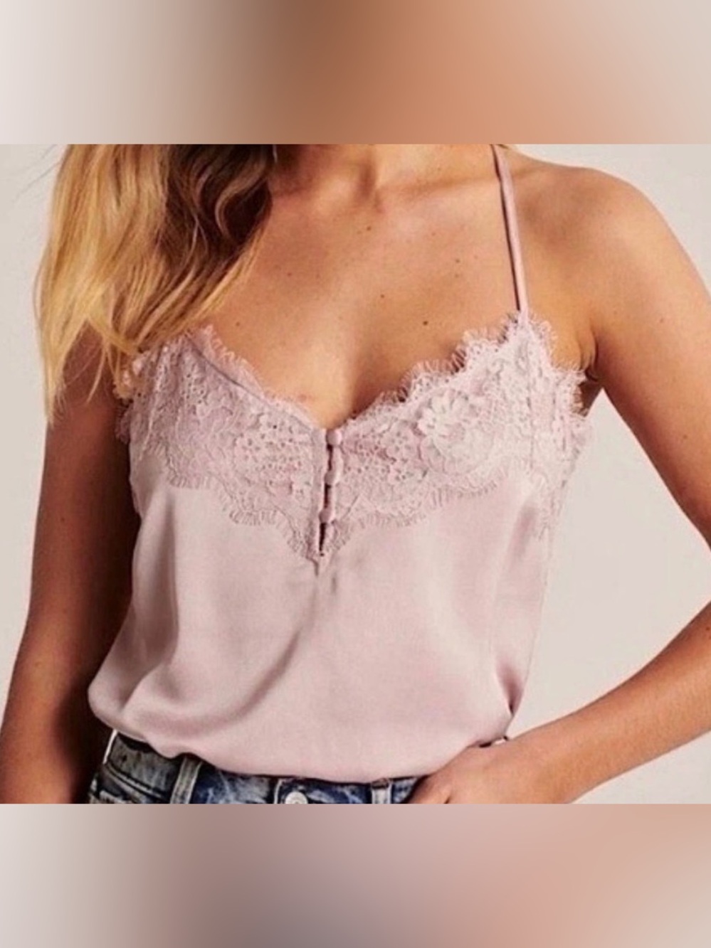 Abercrombie & Fitch Dusty Pink Lace-Trim Satin Bodysuit